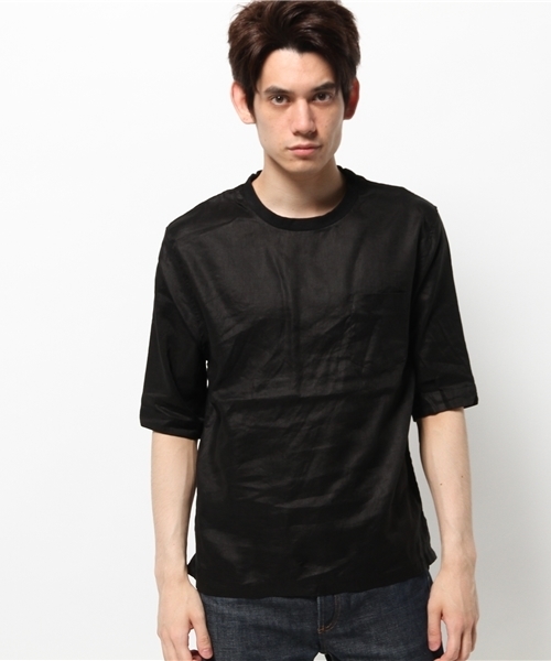 RAGEBLUE（レイジブルー）の「リネンプルオーバーシャツ5分袖/564683（シャツ/ブラウス・メンズ・ブラック/ホワイト・MEDIUM/LARGE）」の3枚目の写真