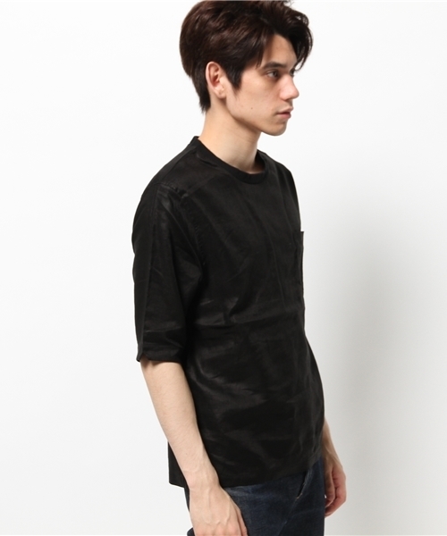 RAGEBLUE（レイジブルー）の「リネンプルオーバーシャツ5分袖/564683（シャツ/ブラウス・メンズ・ブラック/ホワイト・MEDIUM/LARGE）」の4枚目の写真