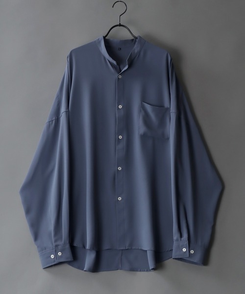 SITRY(シトリー)の「Oversize Drop shoulder Drape Band Collar shirt/オーバーサイズ ドロップショルダー ドレープ バンドカラーシャツ(シャツ/ブラウス・メンズ・ホワイト/ブルーグレー/ブラック/ダークグリーン・L/LL/M)」の3枚目の写真