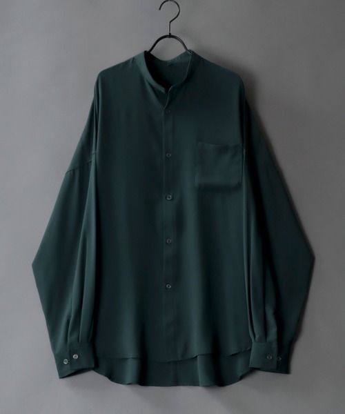 SITRY(シトリー)の「Oversize Drop shoulder Drape Band Collar shirt/オーバーサイズ ドロップショルダー ドレープ バンドカラーシャツ(シャツ/ブラウス・メンズ・ホワイト/ブルーグレー/ブラック/ダークグリーン・L/LL/M)」の4枚目の写真