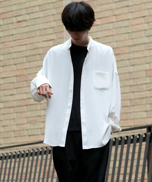 美品 オーバーコート ドロップド ショルダートップ シャツカラー アイボリー 2 ステンカラーコート コート stand neck drop shoulder jacket