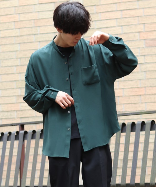 SITRY(シトリー)の「Oversize Drop shoulder Drape Band Collar shirt/オーバーサイズ ドロップショルダー ドレープ バンドカラーシャツ(シャツ/ブラウス・メンズ・ホワイト/ブルーグレー/ブラック/ダークグリーン・L/LL/M)」の17枚目の写真