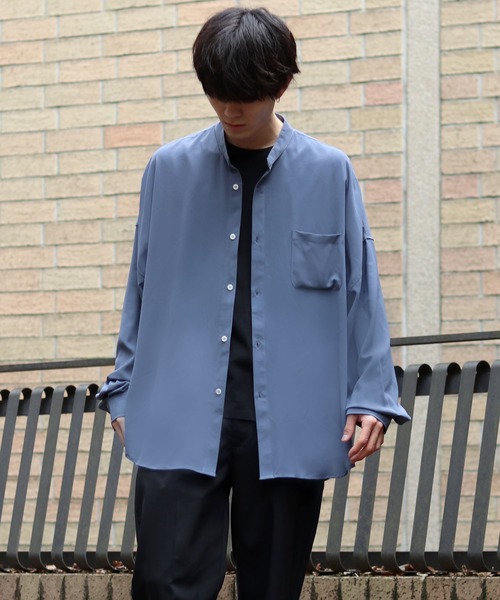 SITRY(シトリー)の「Oversize Drop shoulder Drape Band Collar shirt/オーバーサイズ ドロップショルダー ドレープ バンドカラーシャツ(シャツ/ブラウス・メンズ・ホワイト/ブルーグレー/ブラック/ダークグリーン・L/LL/M)」の22枚目の写真