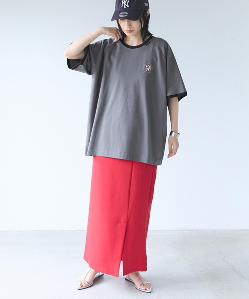 チャコリンリン セール】ワンポイントモノグラム刺繍リンガーTシャツ（Tシャツ