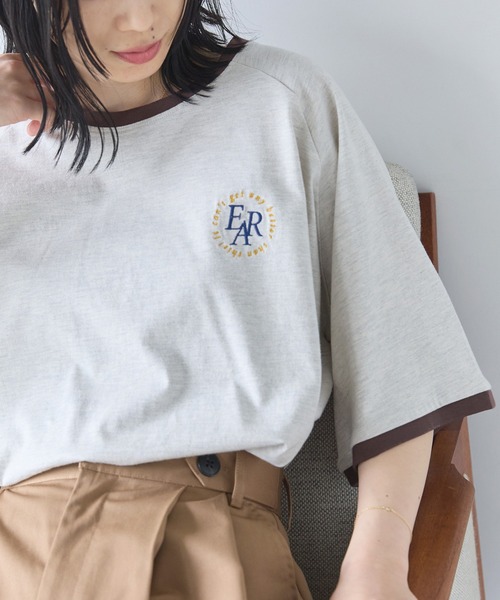 チャコリンリン セール】ワンポイントモノグラム刺繍リンガーTシャツ（Tシャツ