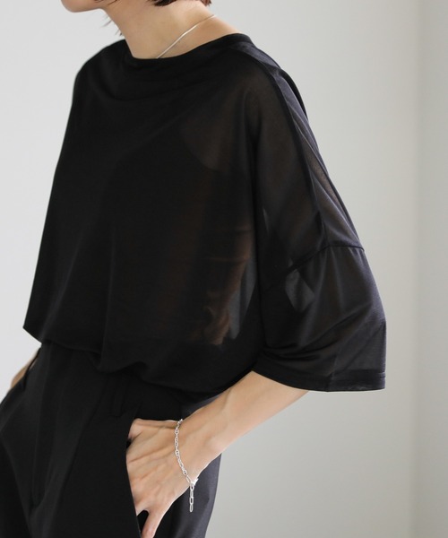 select MOCA（セレクトモカ）の「トリコットシアールーズハーフスリーブトップス（Tシャツ/カットソー・レディース・ホワイト/ブラック/グレイッシュベージュ/グレイッシュブルー/ライトグリーン・FREE）」の7枚目の写真