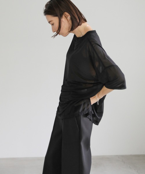 select MOCA（セレクトモカ）の「トリコットシアールーズハーフスリーブトップス（Tシャツ/カットソー・レディース・ホワイト/ブラック/グレイッシュベージュ/グレイッシュブルー/ライトグリーン・FREE）」の11枚目の写真