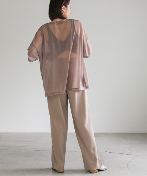 select MOCA（セレクトモカ）の「トリコットシアールーズハーフスリーブトップス（Tシャツ/カットソー・レディース・ホワイト/ブラック/グレイッシュベージュ/グレイッシュブルー/ライトグリーン・FREE）」の18枚目の写真