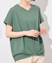 綿100%ゆったり裾タックTシャツ
