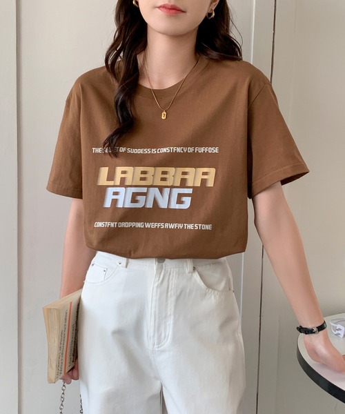 EPICKS（エピックス）の「ルーズシルエットかすれロゴ半袖Ｔ（Tシャツ/カットソー・レディース・ブラウン/ホワイト/ブラック・X-LARGE/MEDIUM/LARGE）」の10枚目の写真