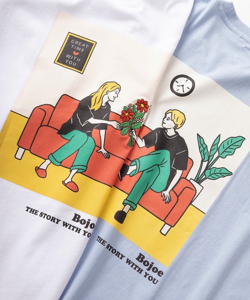 make a ray!（メイク ア レイ！）の「【Bojoe / ボジョー】ワンポイント 指ハートロゴ刺繍＆バックイラストデザイン ビッグシルエット 半袖Tシャツ/ USAコットン/ペアコーデ（Tシャツ/カットソー・レディース・ホワイト/ライトブルー/スカイブルー/ブラック/オフホワイト/ブラック系その他・M/L）」の15枚目の写真