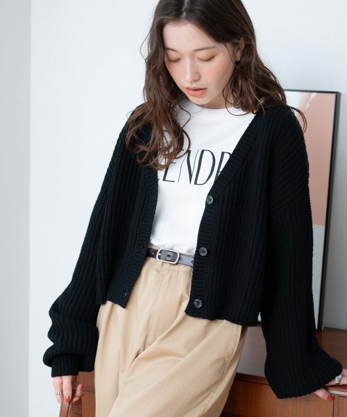 WEGO（ウィゴー）の「WEGO/Vネックカラーカーディガン（カーディガン/ボレロ・レディース・ネイビー/オレンジ/ブラック/グリーン/ワイン・FREE）」の2枚目の写真