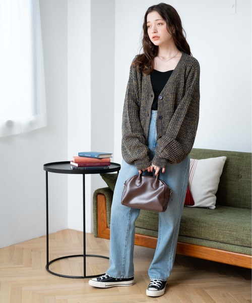 WEGO（ウィゴー）の「WEGO/Vネックカラーカーディガン（カーディガン/ボレロ・レディース・ネイビー/オレンジ/ブラック/グリーン/ワイン・FREE）」の8枚目の写真