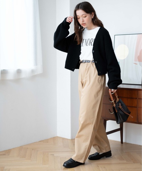 WEGO（ウィゴー）の「WEGO/Vネックカラーカーディガン（カーディガン/ボレロ・レディース・ネイビー/オレンジ/ブラック/グリーン/ワイン・FREE）」の6枚目の写真