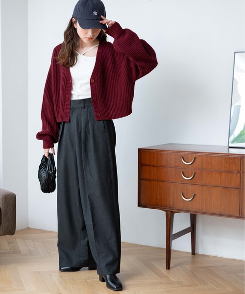 WEGO（ウィゴー）の「WEGO/Vネックカラーカーディガン（カーディガン/ボレロ・レディース・ネイビー/オレンジ/ブラック/グリーン/ワイン・FREE）」の9枚目の写真