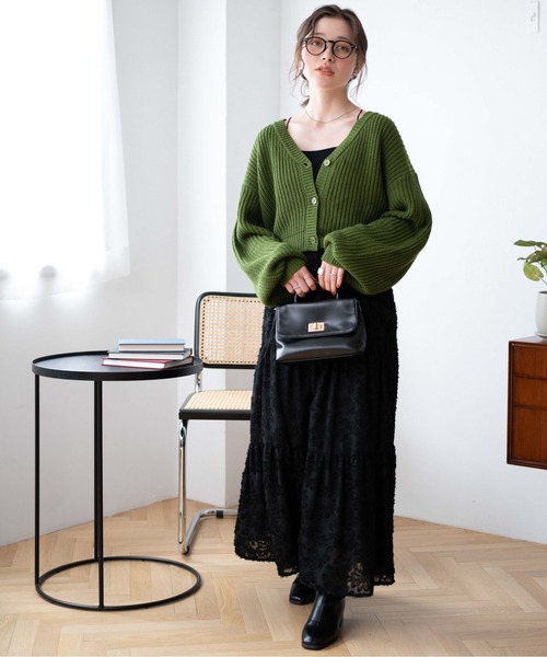 WEGO（ウィゴー）の「WEGO/Vネックカラーカーディガン（カーディガン/ボレロ・レディース・ネイビー/オレンジ/ブラック/グリーン/ワイン・FREE）」の18枚目の写真