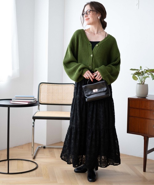 WEGO（ウィゴー）の「WEGO/Vネックカラーカーディガン（カーディガン/ボレロ・レディース・ネイビー/オレンジ/ブラック/グリーン/ワイン・FREE）」の7枚目の写真