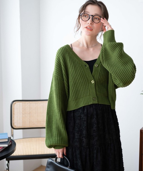 WEGO（ウィゴー）の「WEGO/Vネックカラーカーディガン（カーディガン/ボレロ・レディース・ネイビー/オレンジ/ブラック/グリーン/ワイン・FREE）」の17枚目の写真