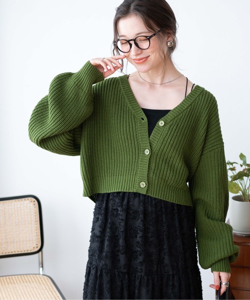 WEGO（ウィゴー）の「WEGO/Vネックカラーカーディガン（カーディガン/ボレロ・レディース・ネイビー/オレンジ/ブラック/グリーン/ワイン・FREE）」の15枚目の写真