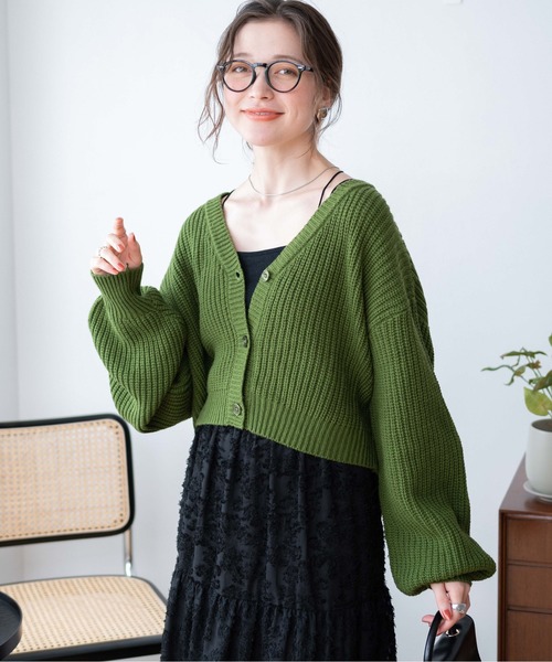 WEGO（ウィゴー）の「WEGO/Vネックカラーカーディガン（カーディガン/ボレロ・レディース・ネイビー/オレンジ/ブラック/グリーン/ワイン・FREE）」の16枚目の写真