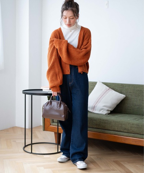 WEGO（ウィゴー）の「WEGO/Vネックカラーカーディガン（カーディガン/ボレロ・レディース・ネイビー/オレンジ/ブラック/グリーン/ワイン・FREE）」の10枚目の写真