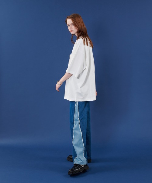 ONCILY(オンシェリー)の「DAMAGE CUT OFF T-SHIRT / カットオフダメージTシャツ(Tシャツ/カットソー・メンズ・ピンク系その他/ブルーグリーン/オフホワイト・MEDIUM/LARGE)」の9枚目の写真