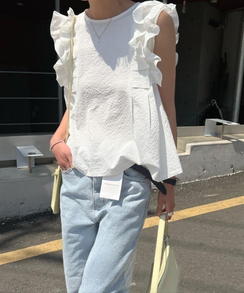 N.s(エヌドットエス)の「ふくれジャガードダブルフリルブラウス(シャツ/ブラウス・レディース・ホワイト/ブラック/ブルー/ブラック系その他/ホワイト系その他・FREE)」の15枚目の写真