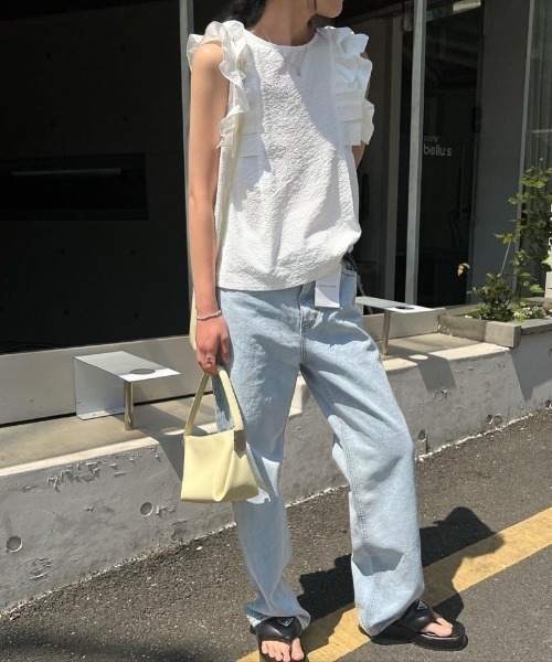 N.s(エヌドットエス)の「ふくれジャガードダブルフリルブラウス(シャツ/ブラウス・レディース・ホワイト/ブラック/ブルー/ブラック系その他/ホワイト系その他・FREE)」の9枚目の写真