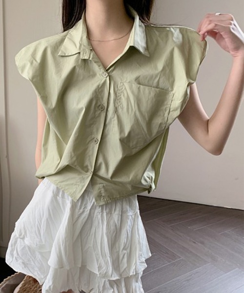 LYEON(リヨン)の「クロップドシャツ(シャツ/ブラウス・レディース・ブラック/カーキ/ホワイト・FREE)」の14枚目の写真