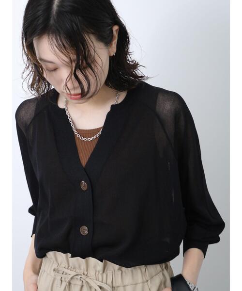 Samansa Mos2 blue（サマンサモスモスブルー）の「◎キーネックシアーカーディガン（カーディガン/ボレロ・レディース・オフホワイト/グレー/ブラック・F）」の2枚目の写真