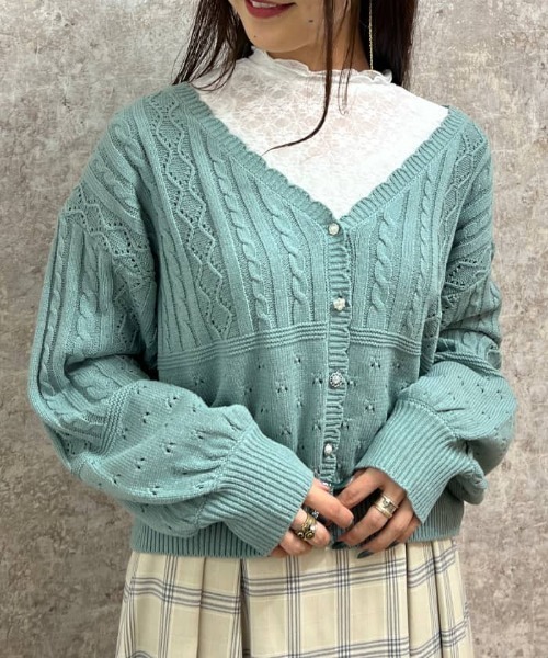 axes femme(アクシーズファム)の「透かし編みニットカーディガン(カーディガン/ボレロ・レディース・ピンク/ブルー/ミント/キナリ/モカ・FREE)」の16枚目の写真