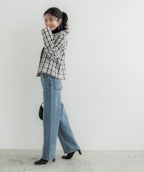 coca（coca）（コカ）の「チェック柄ツイードジャケット（ノーカラージャケット・レディース・ホワイト/ブラック・M/L）」の5枚目の写真