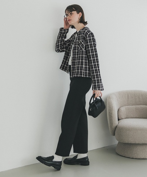 coca（coca）（コカ）の「チェック柄ツイードジャケット（ノーカラージャケット・レディース・ホワイト/ブラック・M/L）」の8枚目の写真