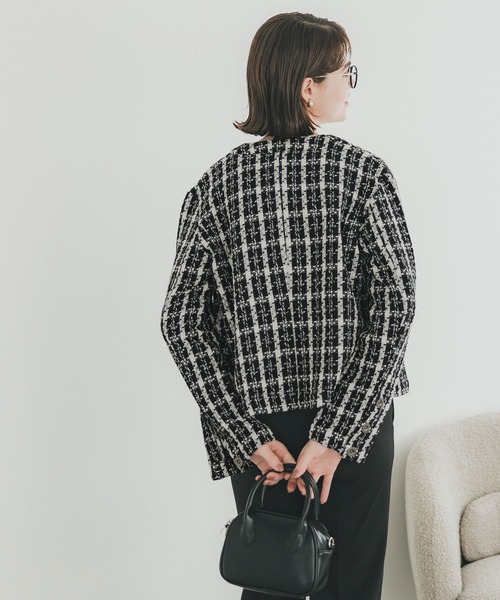 coca（coca）（コカ）の「チェック柄ツイードジャケット（ノーカラージャケット・レディース・ホワイト/ブラック・M/L）」の9枚目の写真