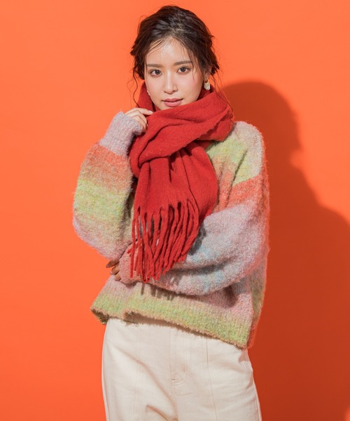 VICKY（ビッキー）の「【ギフトにもオススメ】フリンジストール（ストール/ショール・レディース・レッド/ネイビー・FREE）」の9枚目の写真