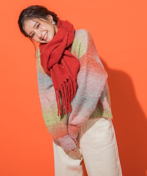 VICKY（ビッキー）の「【ギフトにもオススメ】フリンジストール（ストール/ショール・レディース・レッド/ネイビー・FREE）」の10枚目の写真