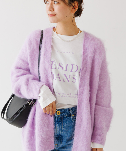 Rouge vif Anna（ルージュヴィフアンナ）の「フロント＆袖ロゴロンT（Tシャツ/カットソー・レディース・パープル/チャコールグレー・フリー）」の2枚目の写真