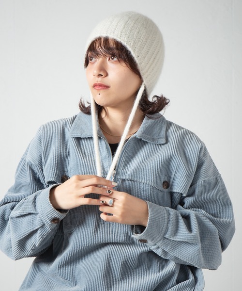 RACAL（ラカル）の「Ear Cuff Mohair Knit Watch / 耳当て付きモヘアニットワッチ（ニットキャップ/ビーニー・レディース・オフホワイト/ブラック/オレンジ/グレー/ベージュ・FREE）」の2枚目の写真