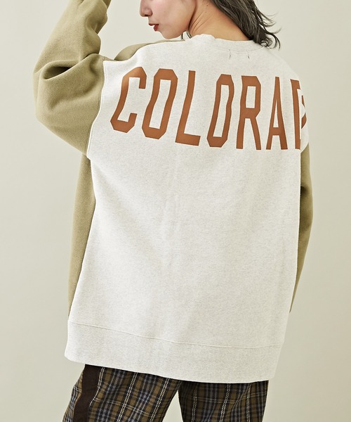 CUBE SUGAR（キューブシュガー）の「裏起毛スウェットバックプリントロゴプルオーバー（スウェット・レディース・オートミール/レッド/ブラック/マルチ/カーキ・M）」の5枚目の写真