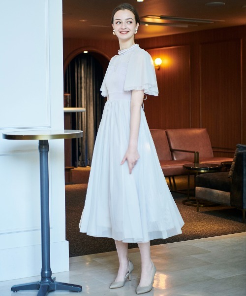 AND COUTURE（アンドクチュール）の「チュールオーバーレースドレス