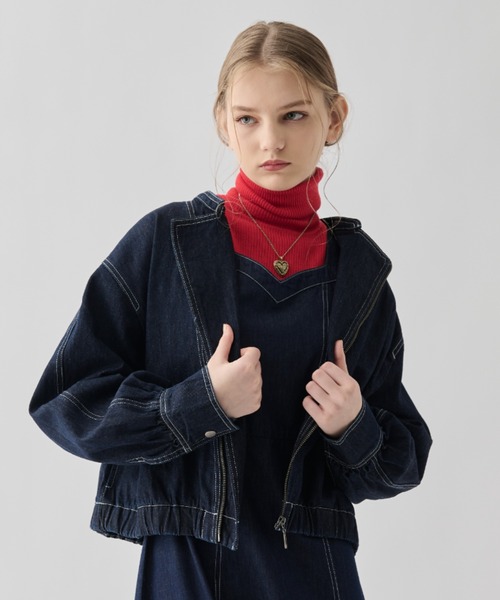 idem（イデム）の「piping denim blouson/デニムジャケット Gジャン（デニムジャケット・レディース・ネイビー・FREE）」の2枚目の写真