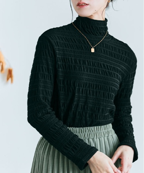 kirakiraShop(キラキラショップ)の「裏起毛 くしゅくしゅ シアー トップス(Tシャツ/カットソー・レディース・ピンク/ブルー/アイボリー/ブラウン/モカ/ブラック/オリーブ・L/M/XL)」の1枚目の写真
