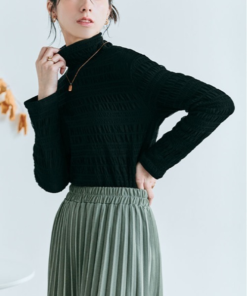 kirakiraShop(キラキラショップ)の「裏起毛 くしゅくしゅ シアー トップス(Tシャツ/カットソー・レディース・ピンク/ブルー/アイボリー/ブラウン/モカ/ブラック/オリーブ・L/M/XL)」の8枚目の写真
