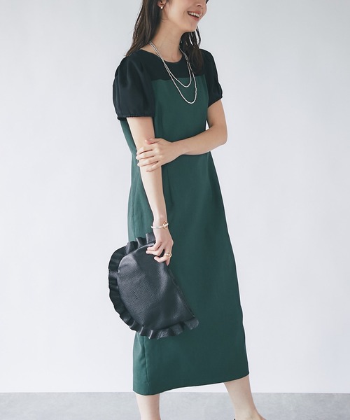 La boutique BonBon（ラブティックボンボン）の「シアーコンビドライオックスナローワンピース（ワンピース・レディース・ブラック/グリーン・36/38）」の2枚目の写真