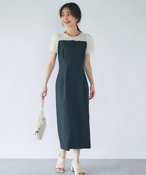 La boutique BonBon（ラブティックボンボン）の「シアーコンビドライオックスナローワンピース（ワンピース・レディース・ブラック/グリーン・36/38）」の7枚目の写真