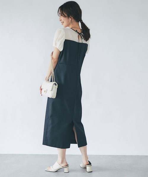 La boutique BonBon（ラブティックボンボン）の「シアーコンビドライオックスナローワンピース（ワンピース・レディース・ブラック/グリーン・36/38）」の9枚目の写真