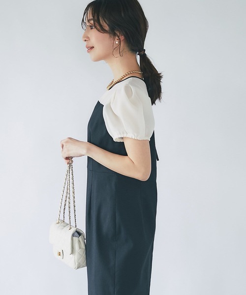 La boutique BonBon（ラブティックボンボン）の「シアーコンビドライオックスナローワンピース（ワンピース・レディース・ブラック/グリーン・36/38）」の4枚目の写真