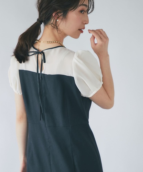 La boutique BonBon（ラブティックボンボン）の「シアーコンビドライオックスナローワンピース（ワンピース・レディース・ブラック/グリーン・36/38）」の5枚目の写真