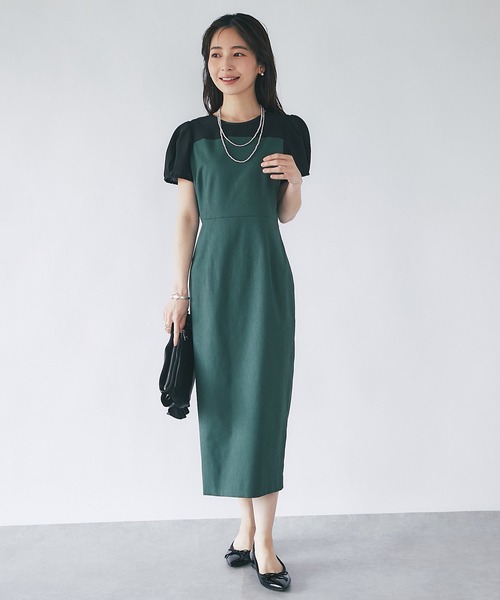 La boutique BonBon（ラブティックボンボン）の「シアーコンビドライオックスナローワンピース（ワンピース・レディース・ブラック/グリーン・36/38）」の10枚目の写真