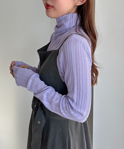 apres jour mignon（アプレジュールミニョン）の「フィンガーホール付きランダムリブシアーニット【ZOZOTOWN限定アイテム】（ニット/セーター・レディース・ライトパープル/グレー/グリーン/ブラック/ブルー・フリー/X-LARGE）」の5枚目の写真